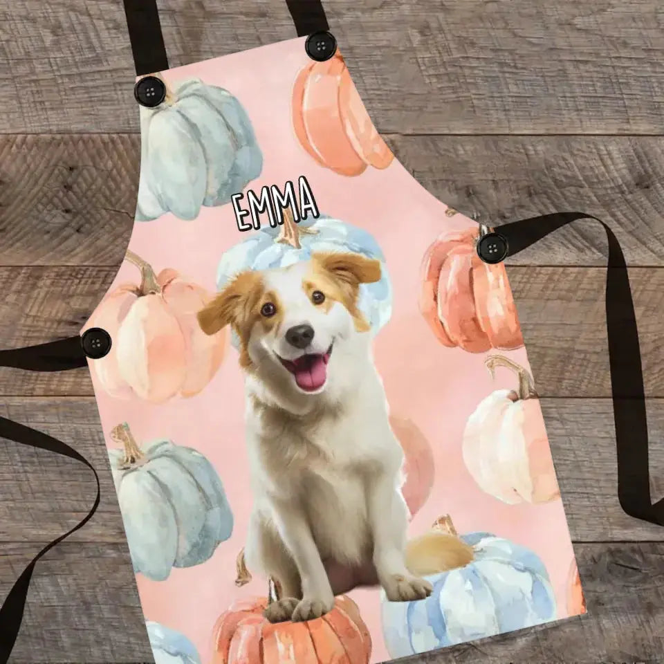 Custom Personalized Pastel Pumpkin Style Dog Photo Apron Printify