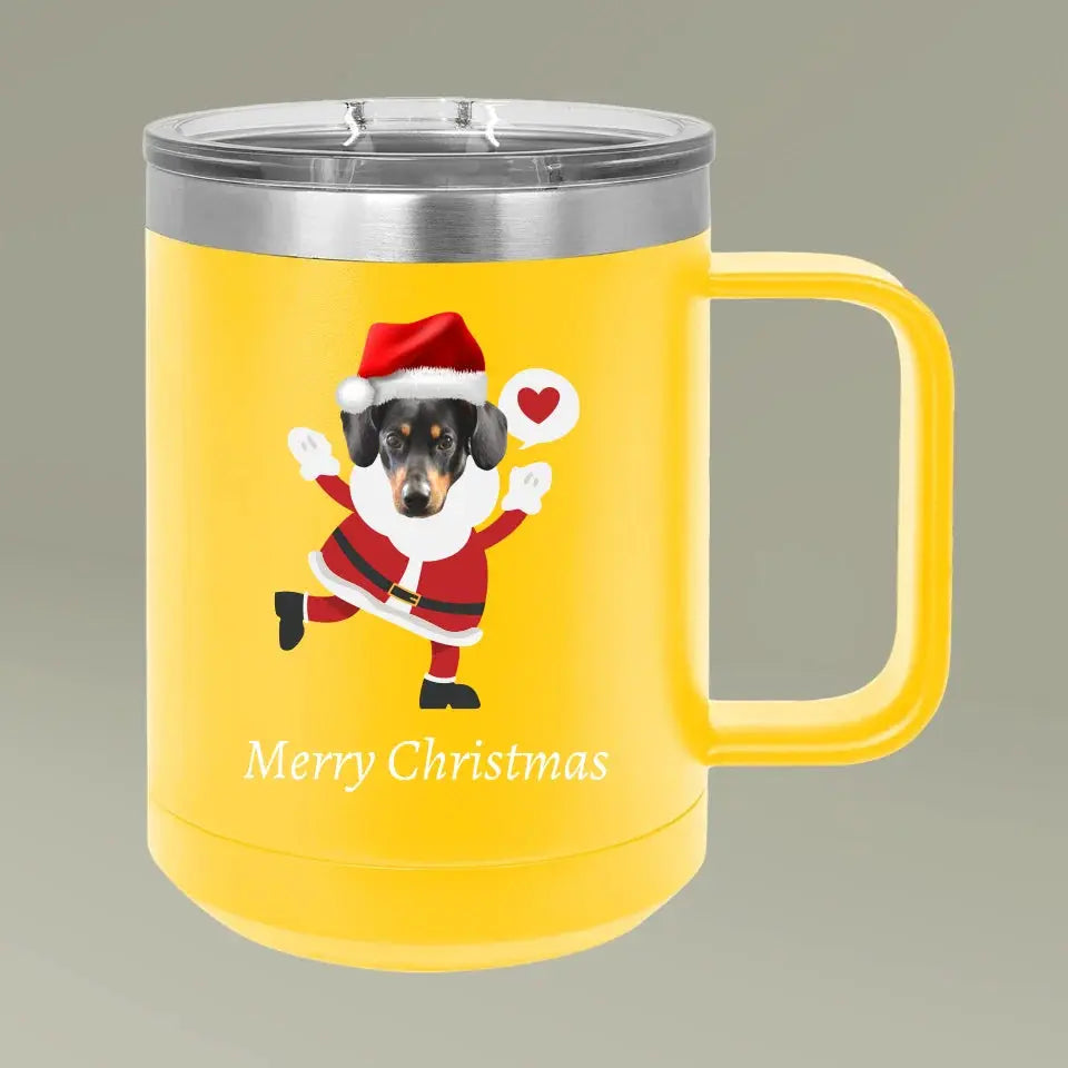 Christmas Dog Photo Coffee Mug Tumbler, 15oz Printify