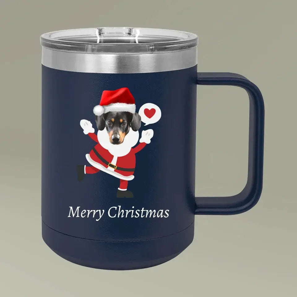 Christmas Dog Photo Coffee Mug Tumbler, 15oz Printify