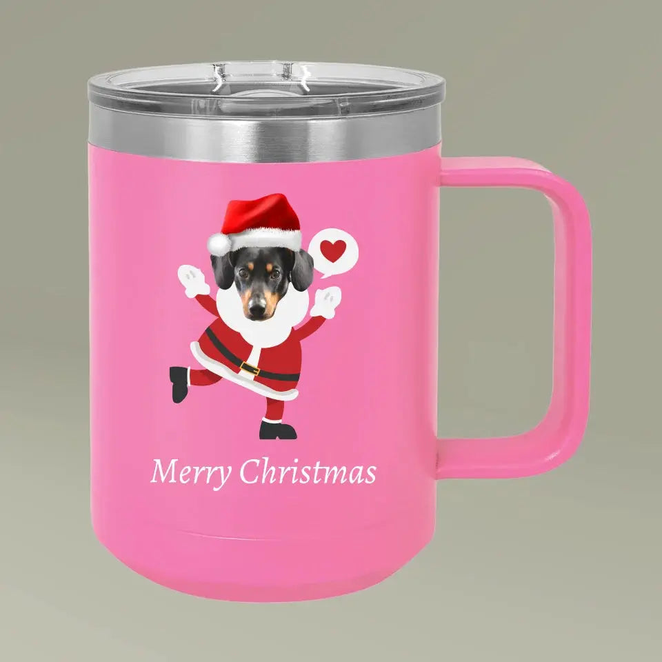 Christmas Dog Photo Coffee Mug Tumbler, 15oz Printify