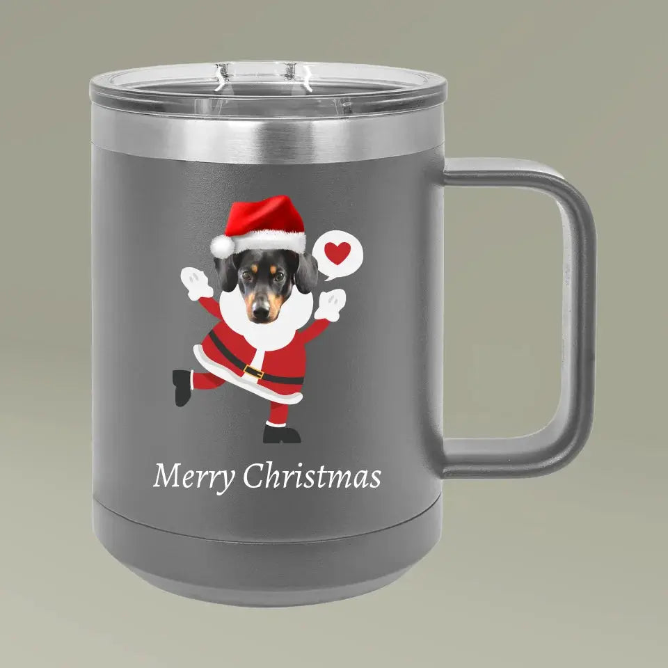 Christmas Dog Photo Coffee Mug Tumbler, 15oz Printify