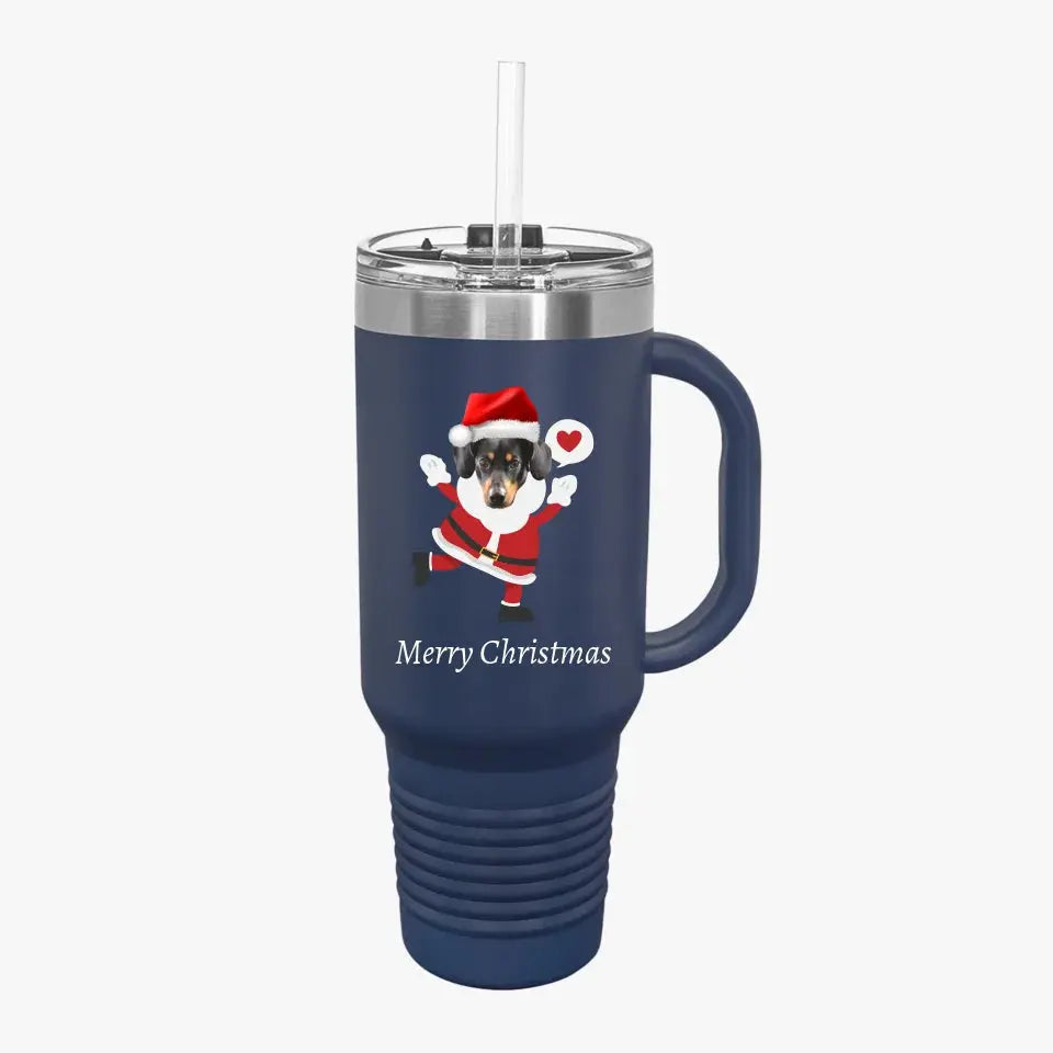 Christmas Dog Photo Insulated Travel Mug, 40oz Printify