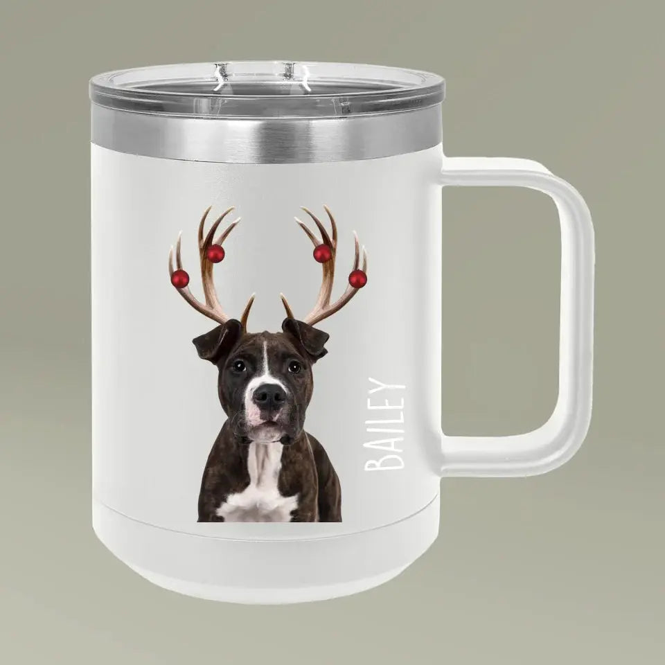 Christmas Antlers Dog Photo Coffee Mug Tumbler, 15oz Printify