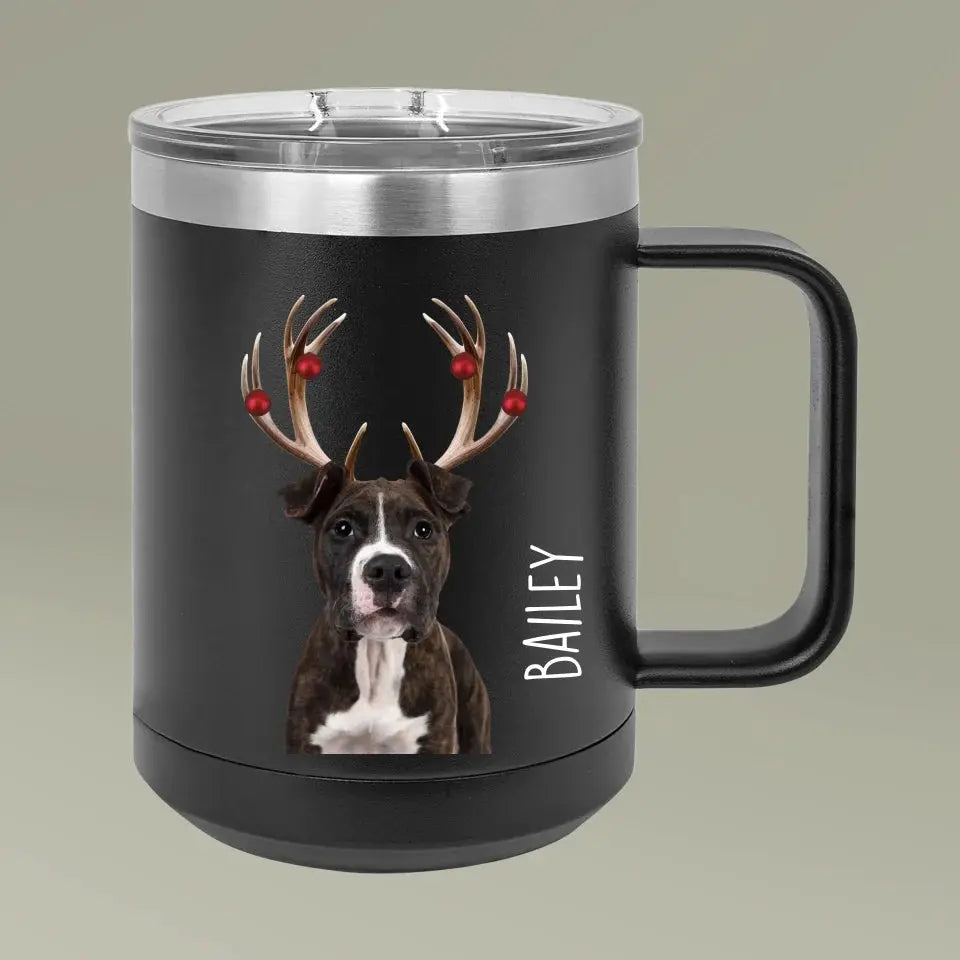 Christmas Antlers Dog Photo Coffee Mug Tumbler, 15oz Printify