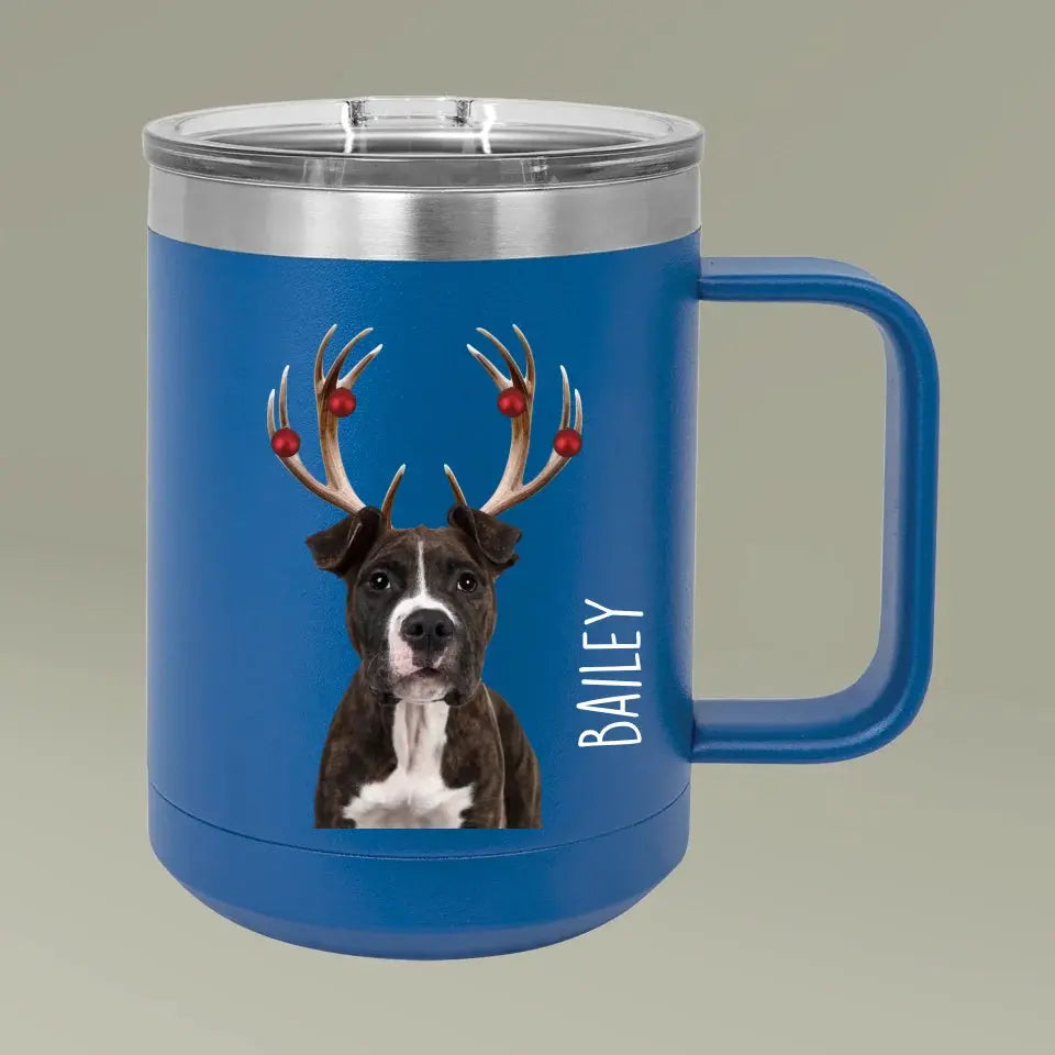 Christmas Antlers Dog Photo Coffee Mug Tumbler, 15oz Printify