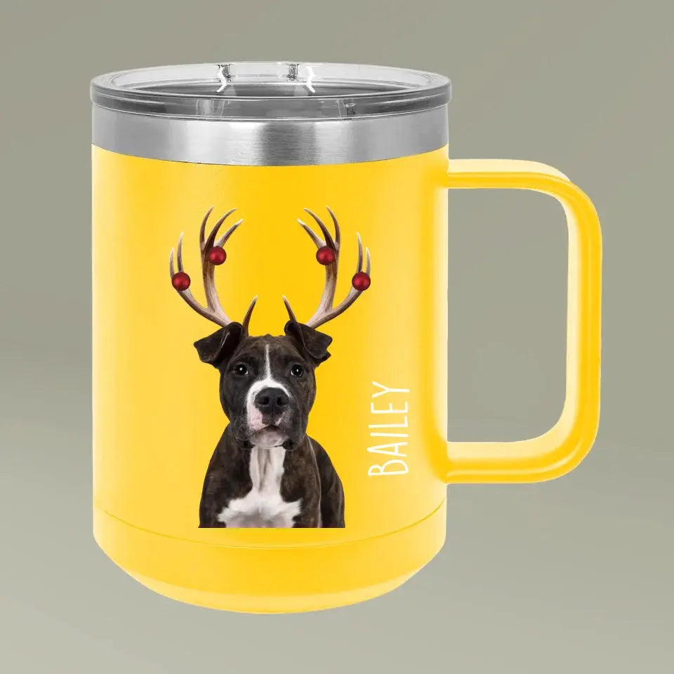 Christmas Antlers Dog Photo Coffee Mug Tumbler, 15oz Printify