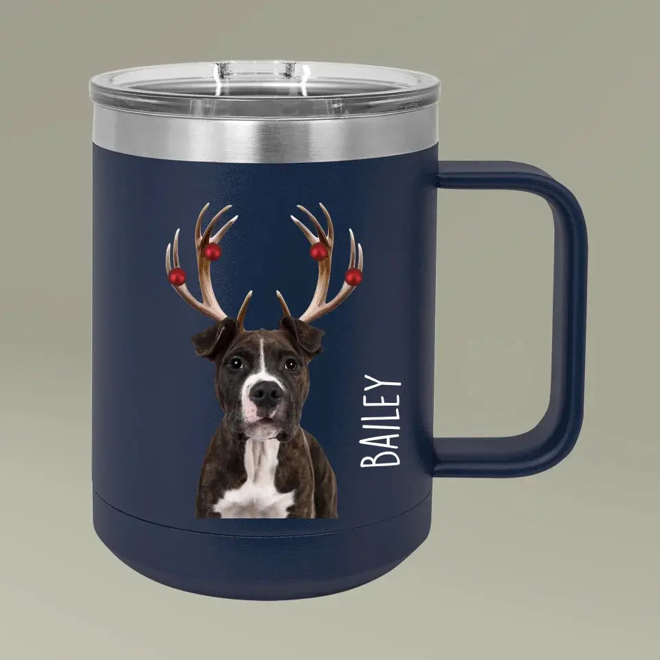 Christmas Antlers Dog Photo Coffee Mug Tumbler, 15oz Printify