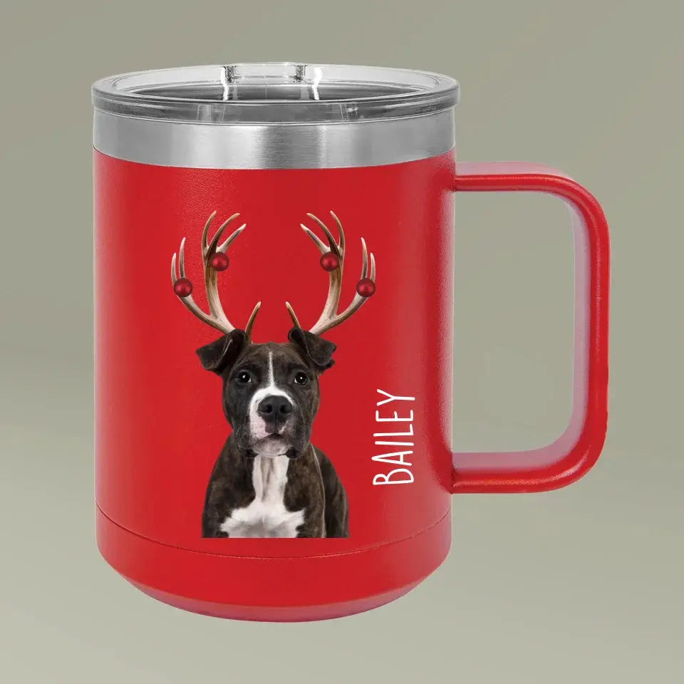 Christmas Antlers Dog Photo Coffee Mug Tumbler, 15oz Printify
