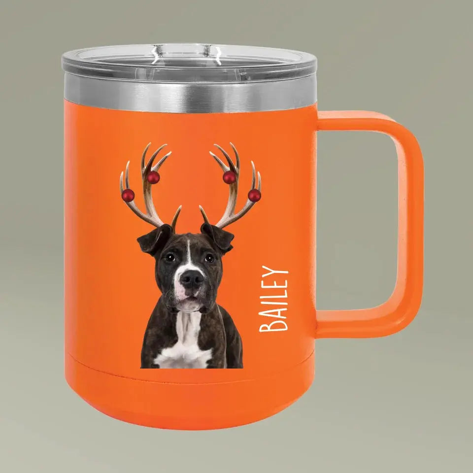 Christmas Antlers Dog Photo Coffee Mug Tumbler, 15oz Printify