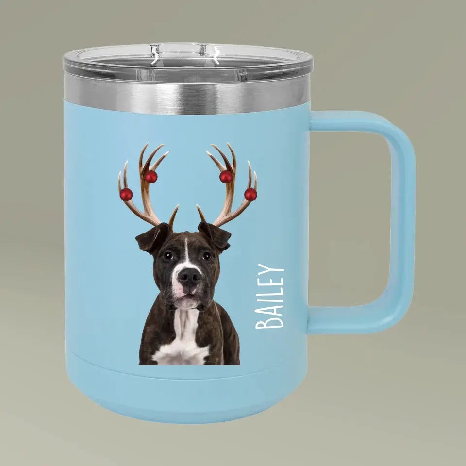 Christmas Antlers Dog Photo Coffee Mug Tumbler, 15oz Printify