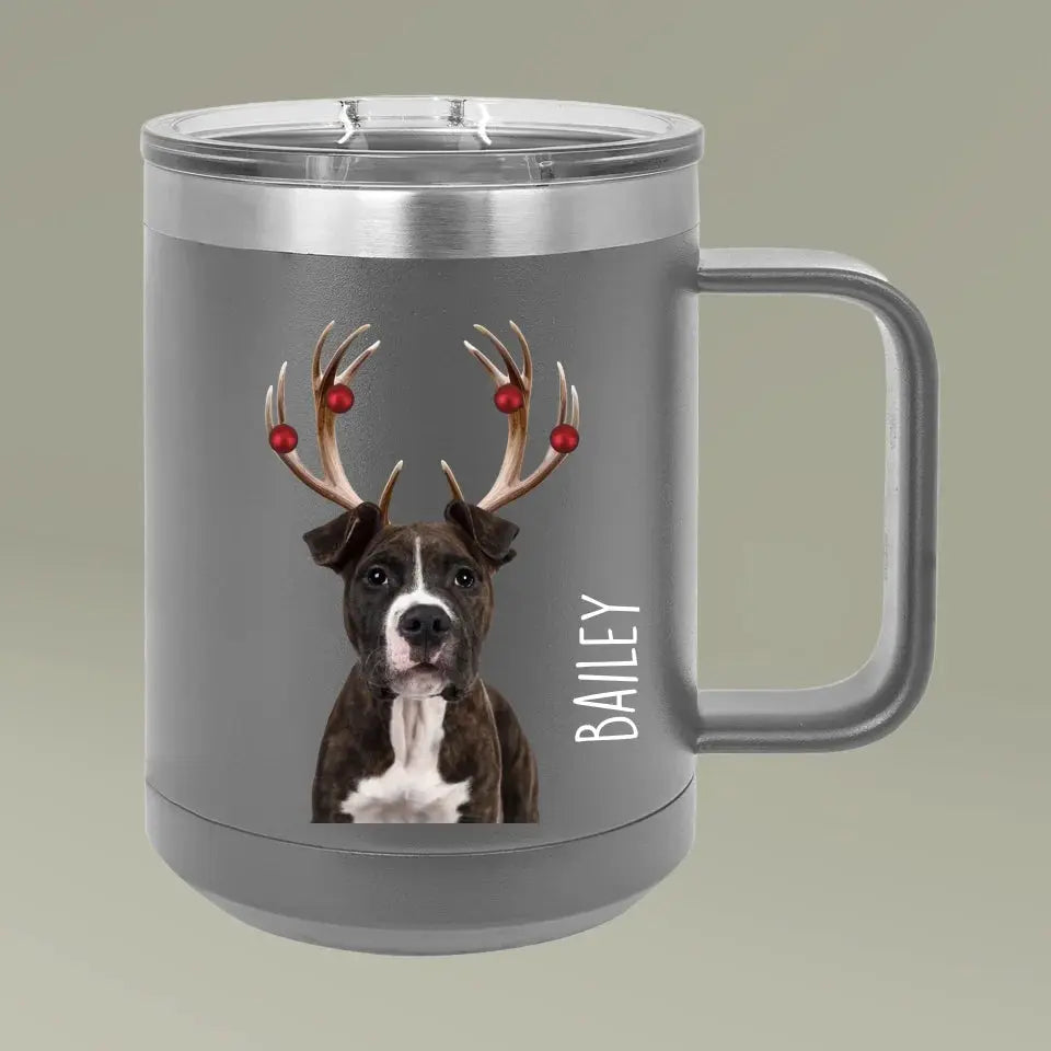 Christmas Antlers Dog Photo Coffee Mug Tumbler, 15oz Printify