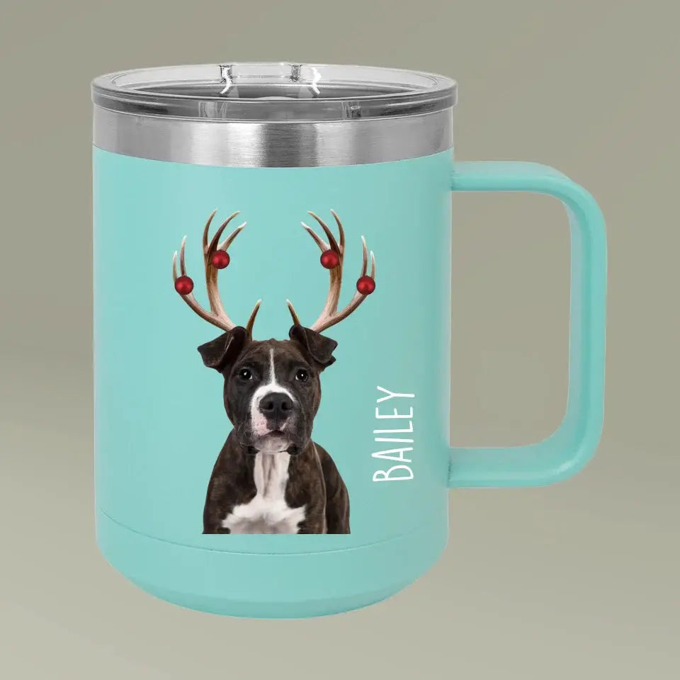Christmas Antlers Dog Photo Coffee Mug Tumbler, 15oz Printify
