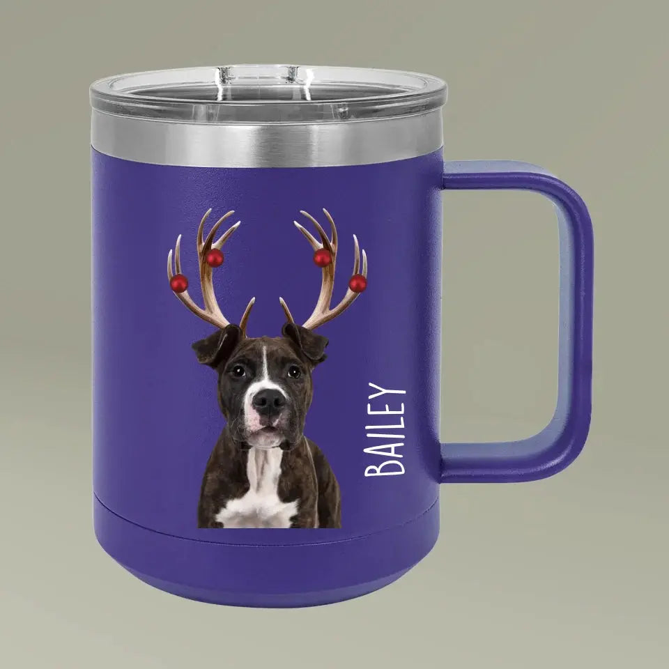 Christmas Antlers Dog Photo Coffee Mug Tumbler, 15oz Printify