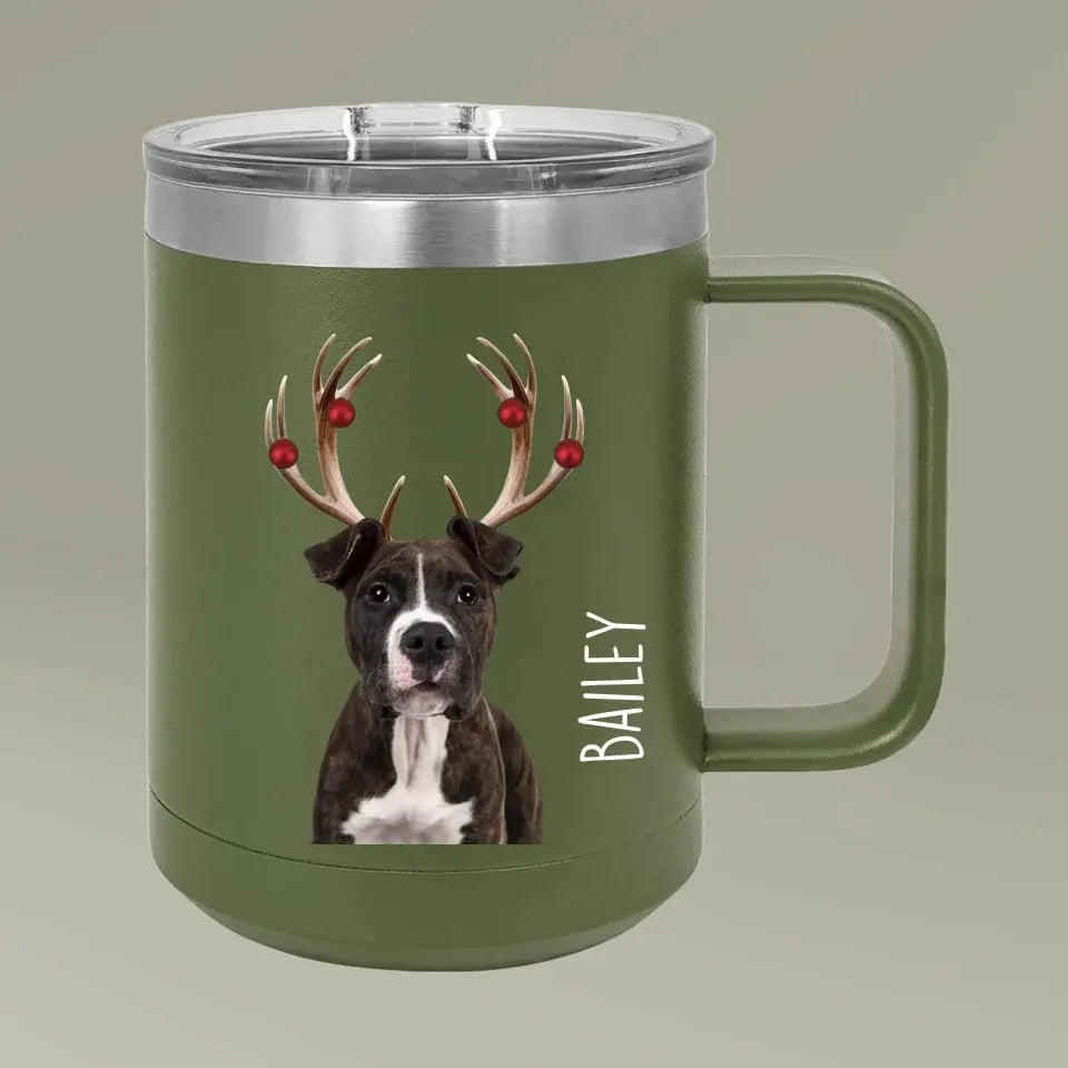 Christmas Antlers Dog Photo Coffee Mug Tumbler, 15oz Printify