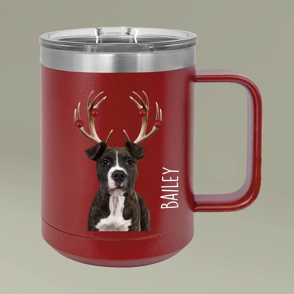 Christmas Antlers Dog Photo Coffee Mug Tumbler, 15oz Printify