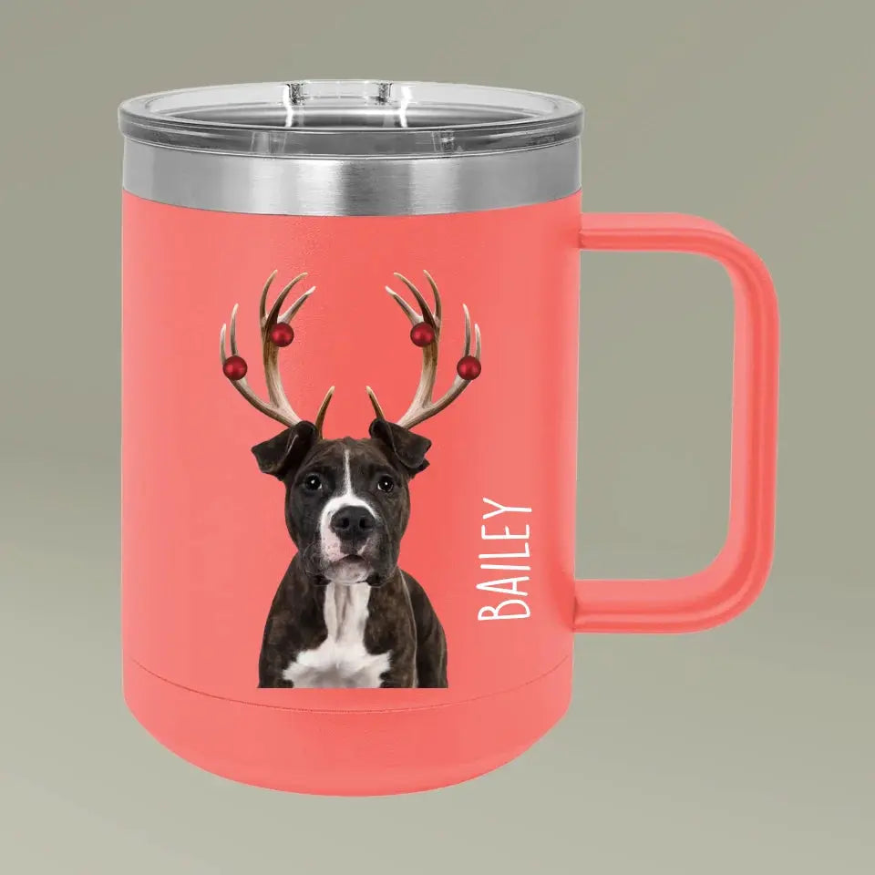 Christmas Antlers Dog Photo Coffee Mug Tumbler, 15oz Printify