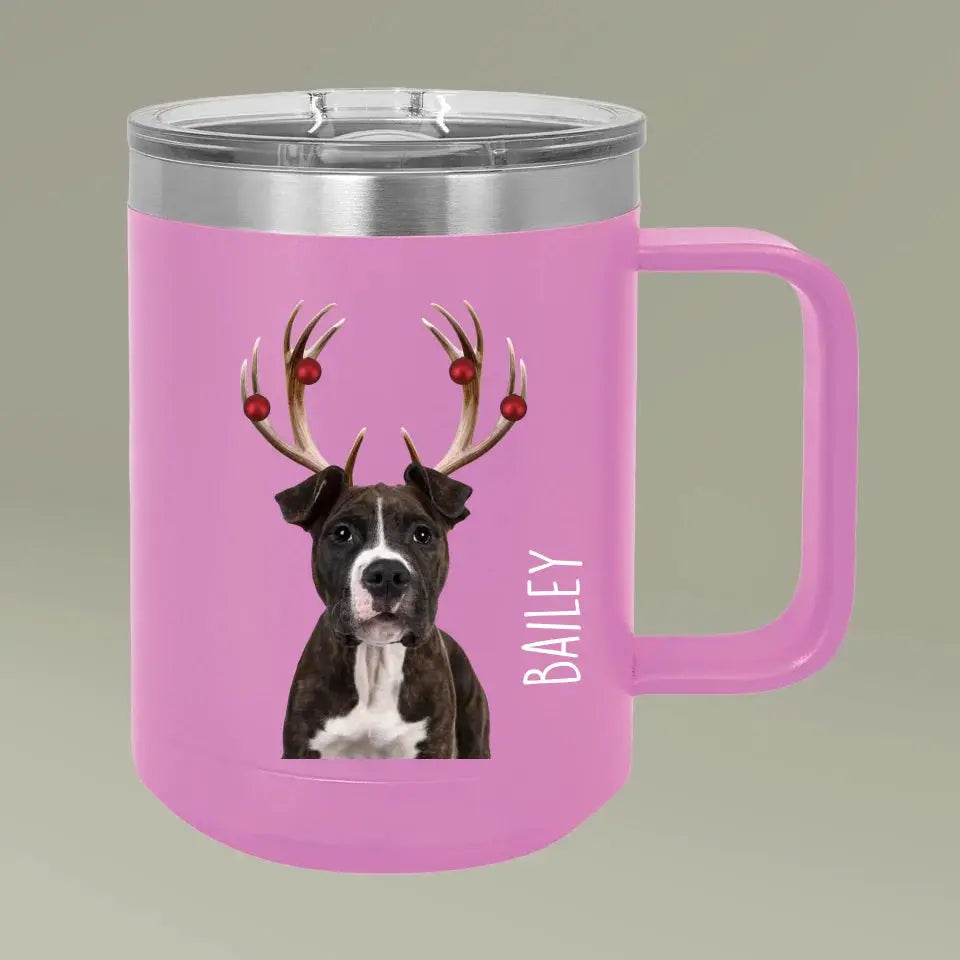 Christmas Antlers Dog Photo Coffee Mug Tumbler, 15oz Printify