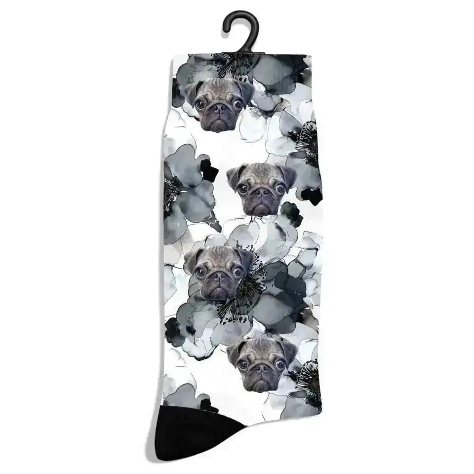 Personalized Flower Ink Pattern Pet Socks - Shaggy Chic