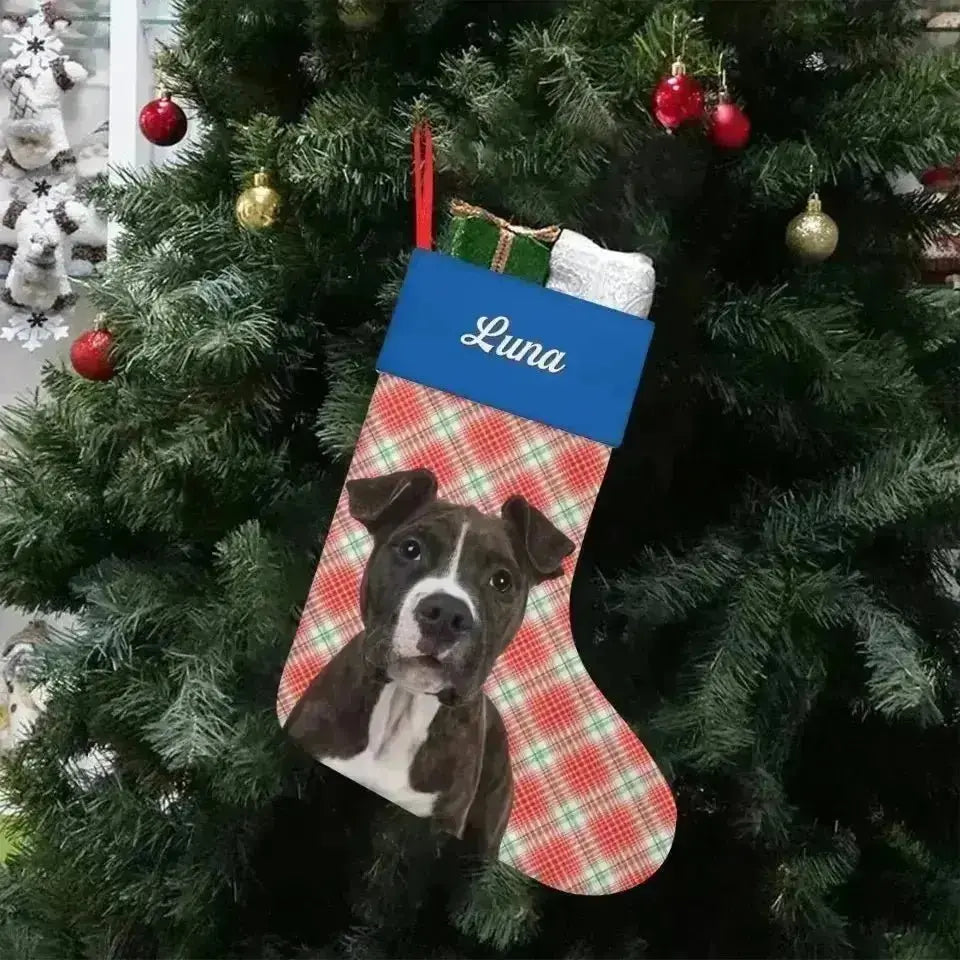 Personalized Pet Photo Christmas Stocking (Linen) - Shaggy Chic