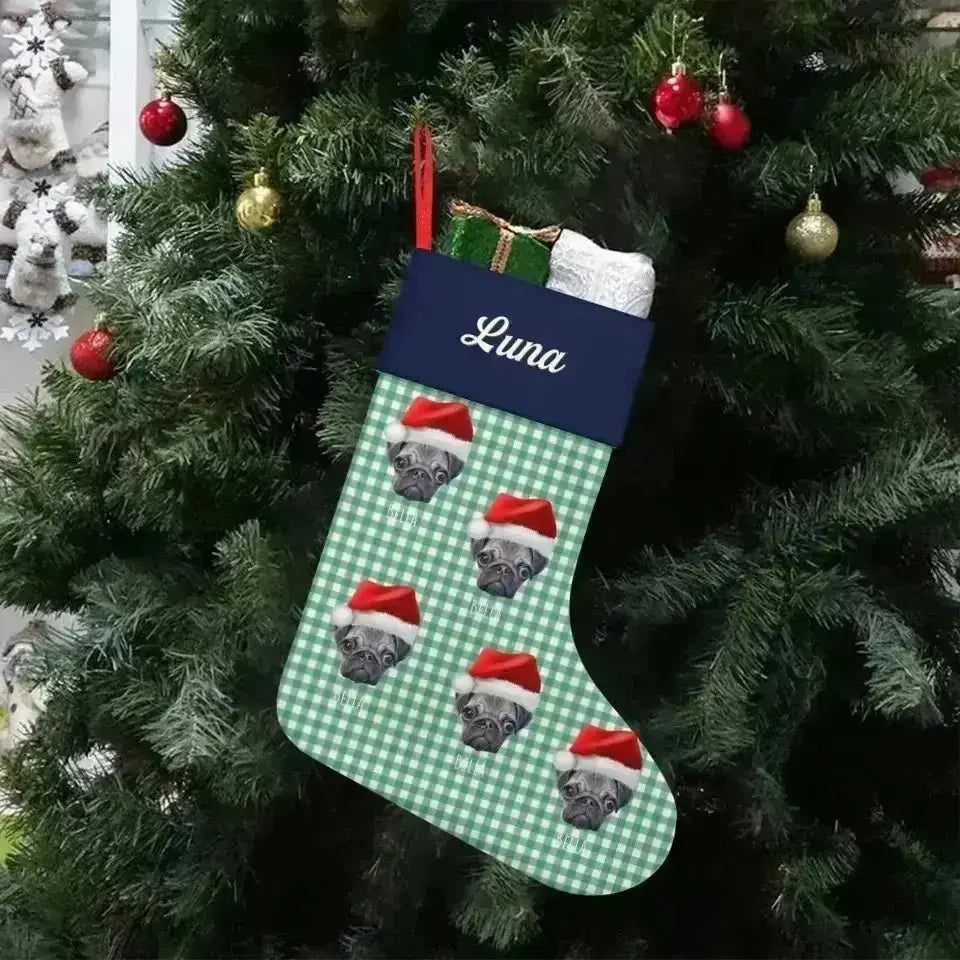 Personalized Pet Photo Christmas Stocking (Linen) - Shaggy Chic