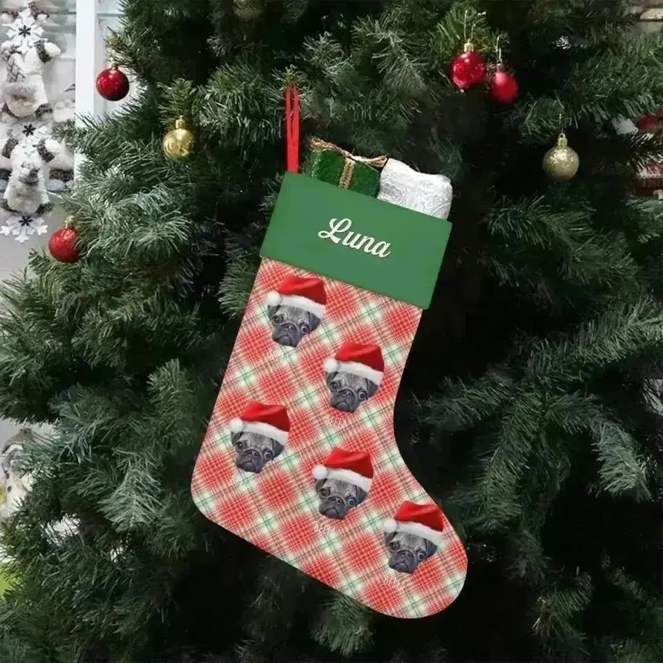 Personalized Pet Photo Christmas Stocking (Linen) - Shaggy Chic