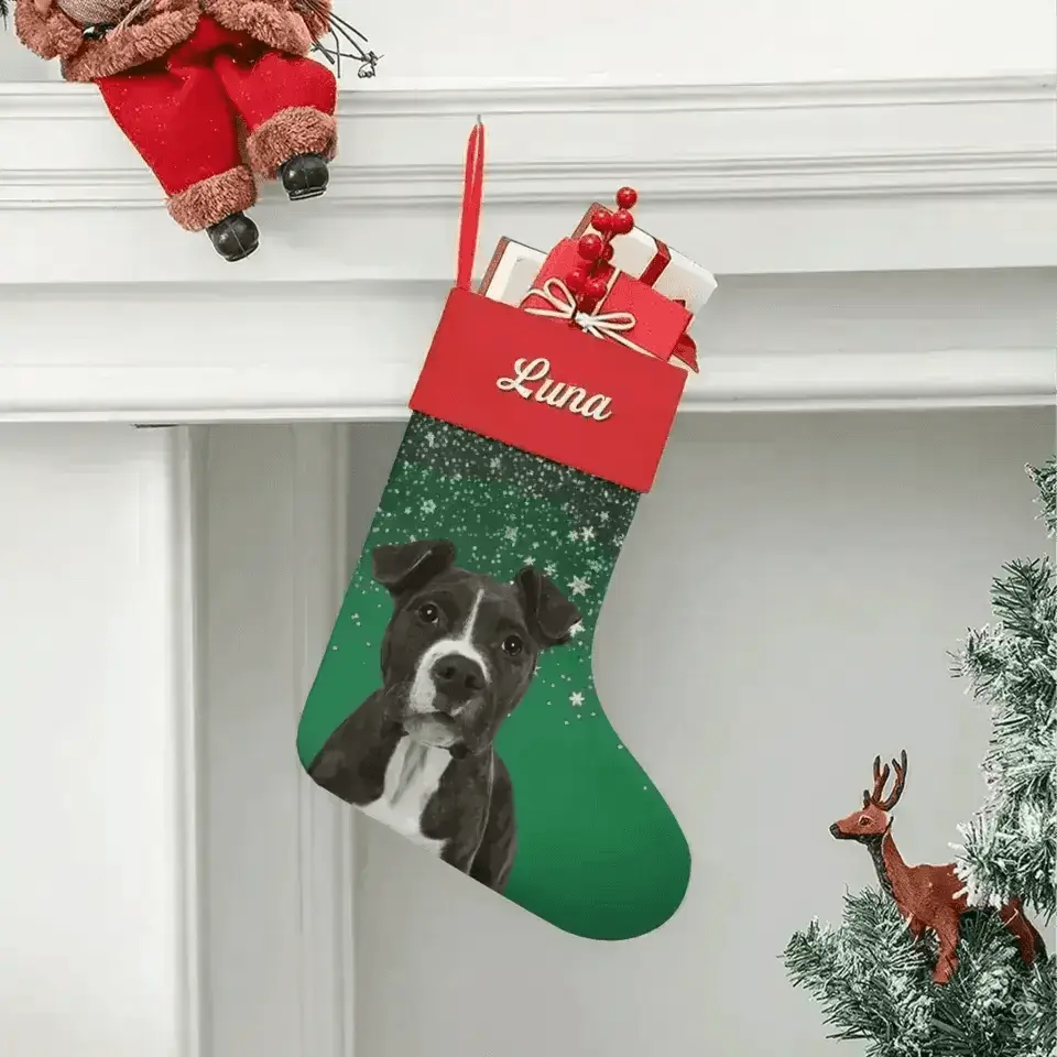 Personalized Pet Photo Christmas Stocking (Linen) - Shaggy Chic