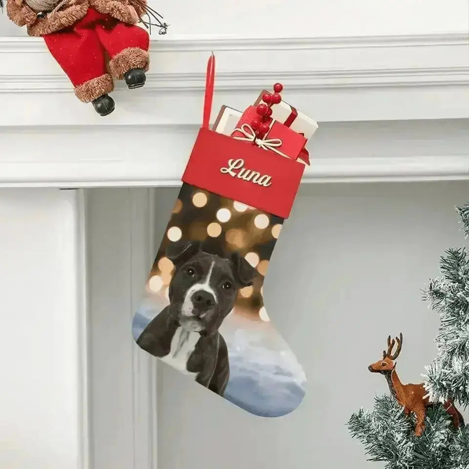 Personalized Pet Photo Christmas Stocking (Linen) - Shaggy Chic
