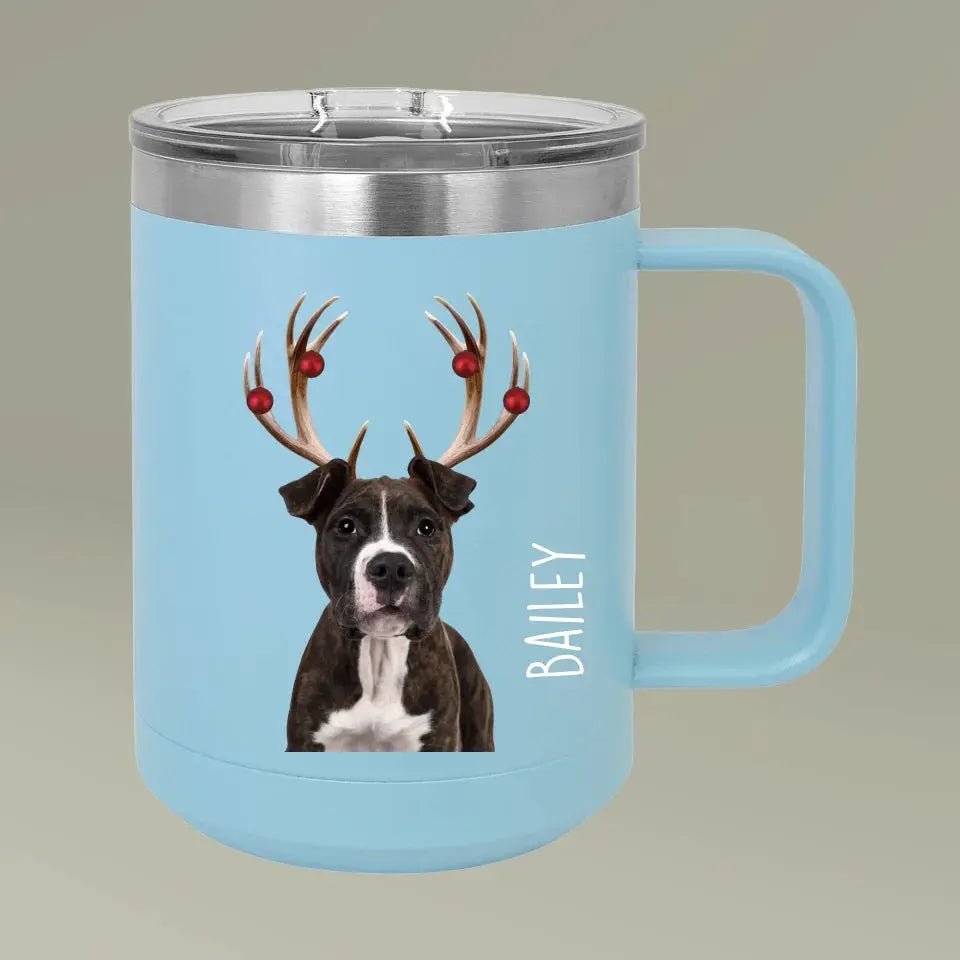 Christmas Antlers Dog Photo Coffee Mug Tumbler, 15oz - Shaggy Chic