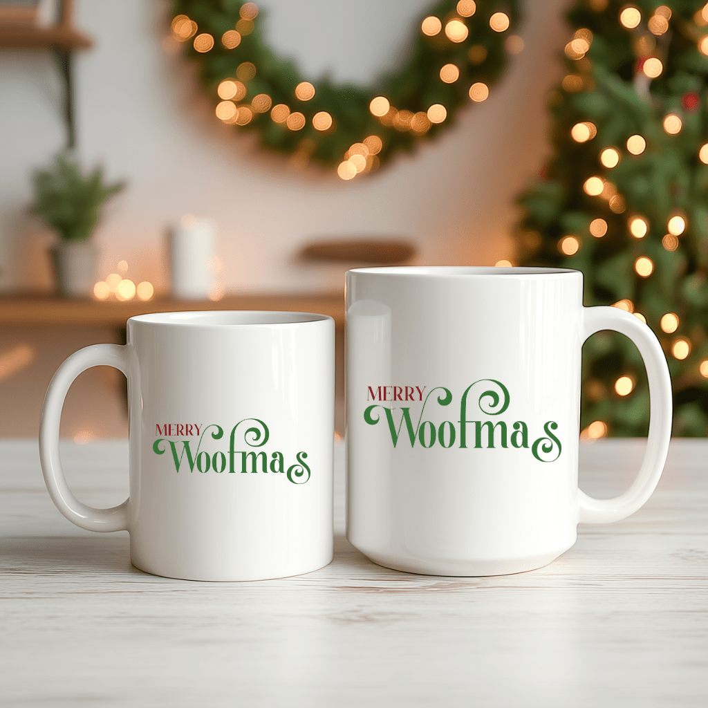 Christmas Wishes Ceramic Mug – 'Merry Woofmas' Holiday Coffee Cup (11oz & 15oz) - Shaggy Chic