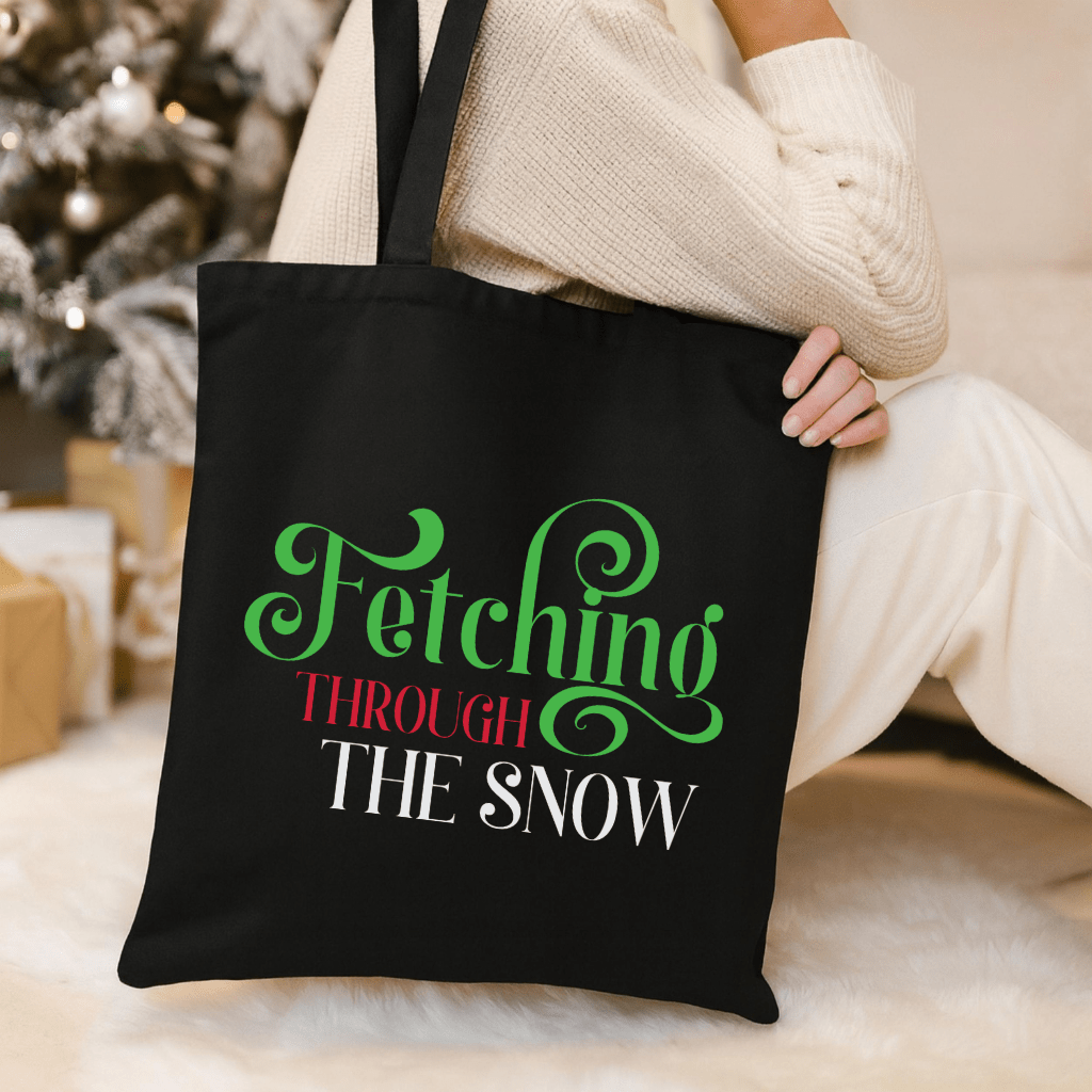 Fetching Through the Snow Cotton Tote Bag — Holiday Dog Lover Gift - Shaggy Chic
