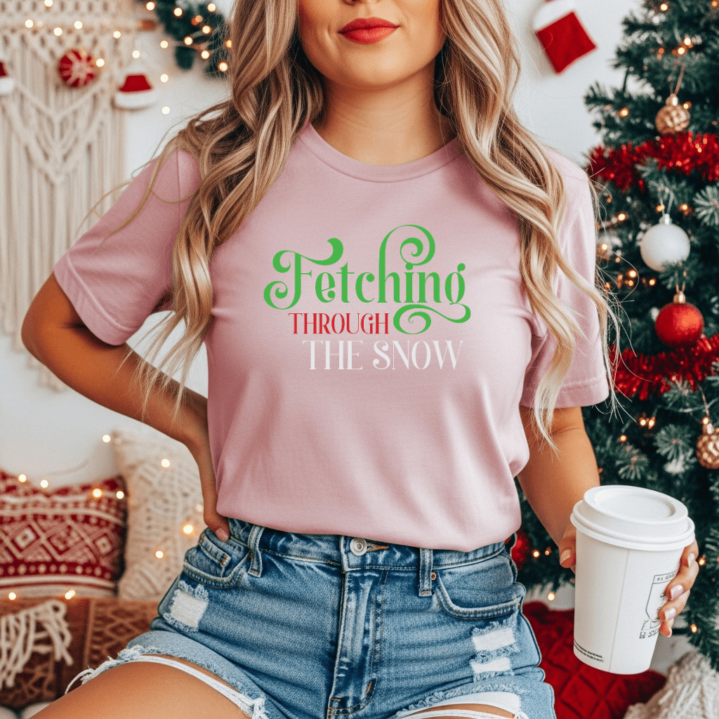 Fetching Through the Snow T-Shirt — Holiday Dog Lover Tee - Shaggy Chic