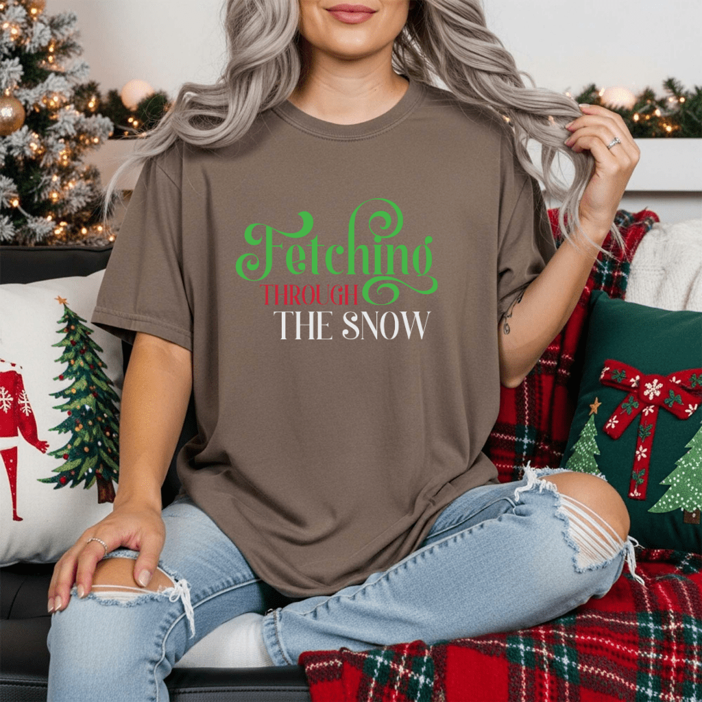 Fetching Through the Snow T-Shirt — Holiday Dog Lover Tee - Shaggy Chic