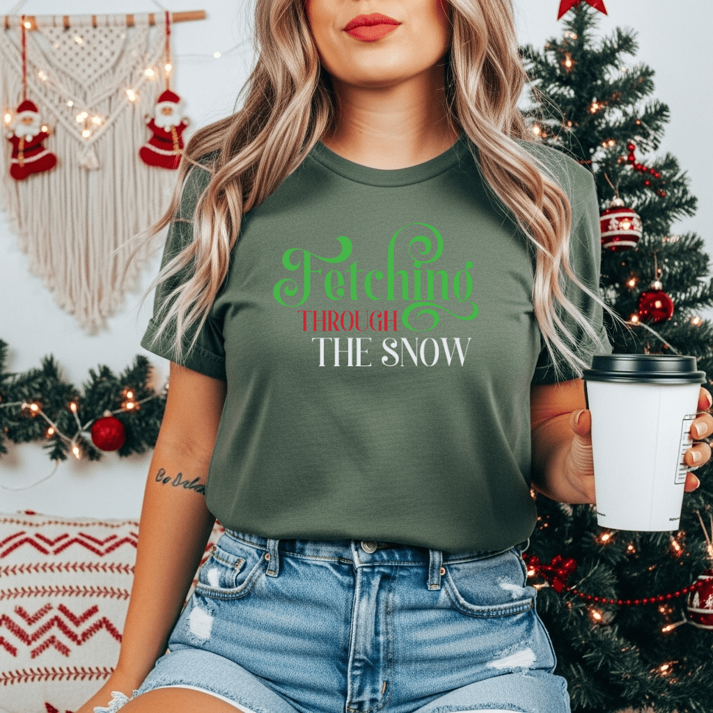 Fetching Through the Snow T-Shirt — Holiday Dog Lover Tee - Shaggy Chic