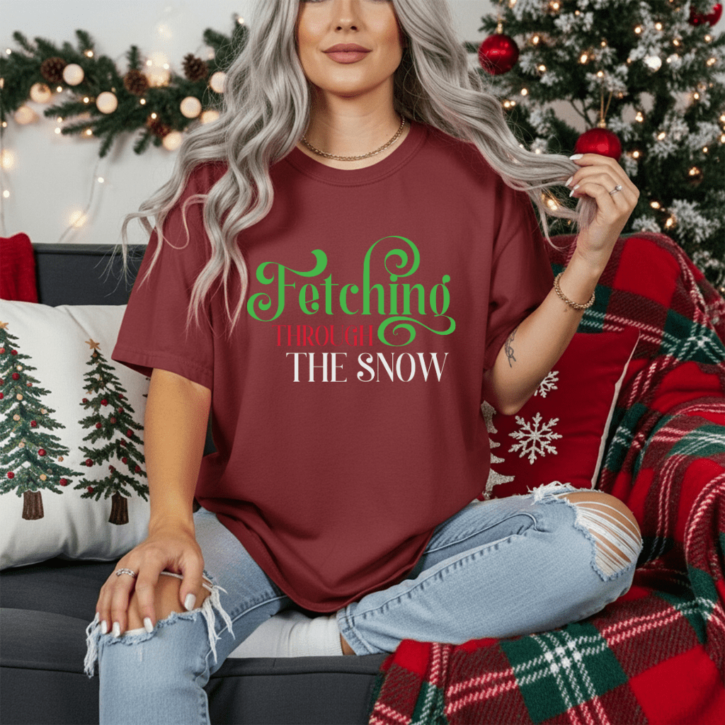 Fetching Through the Snow T-Shirt — Holiday Dog Lover Tee - Shaggy Chic
