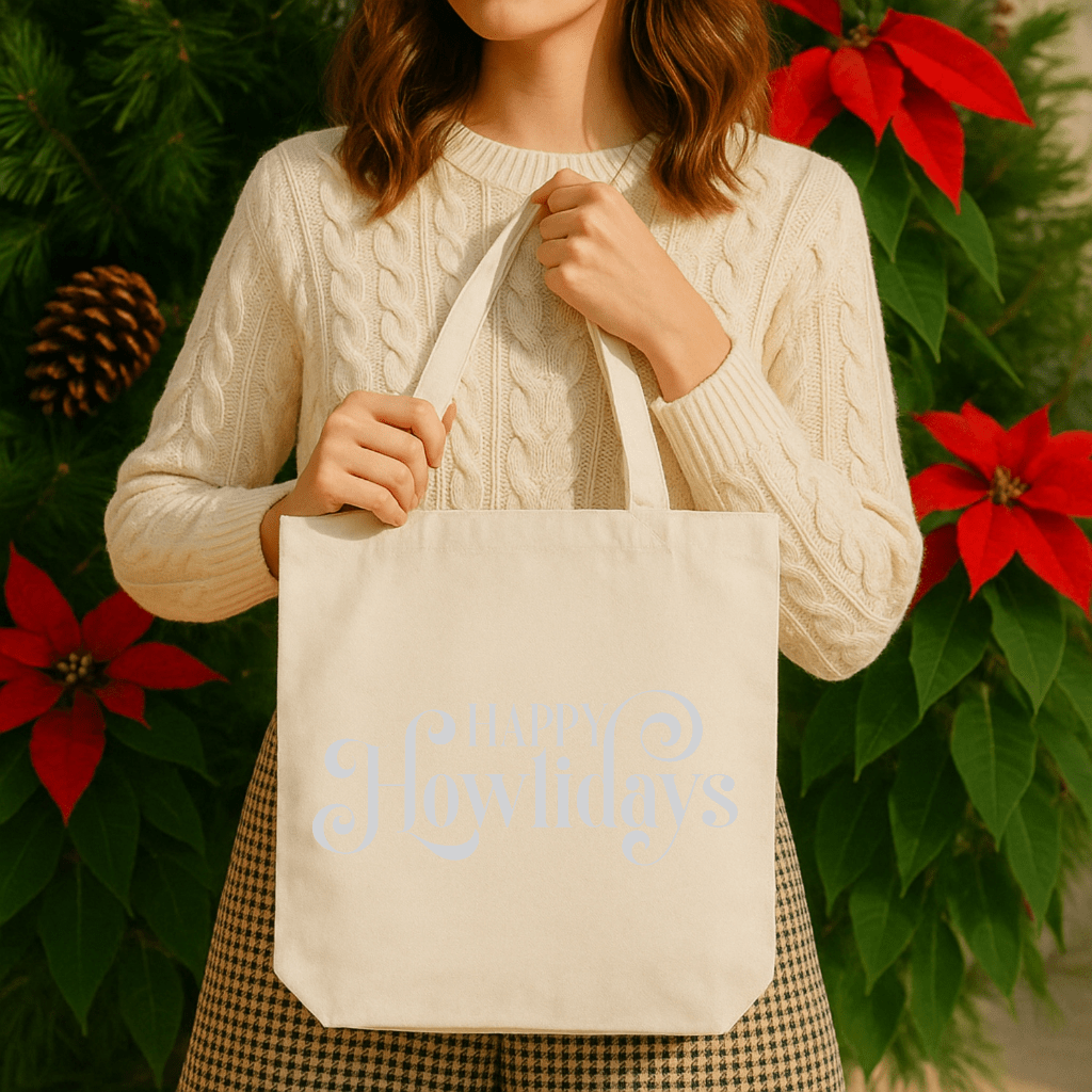 Happy Howlidays Canvas Tote — Holiday Dog Lover Gift Bag - Shaggy Chic