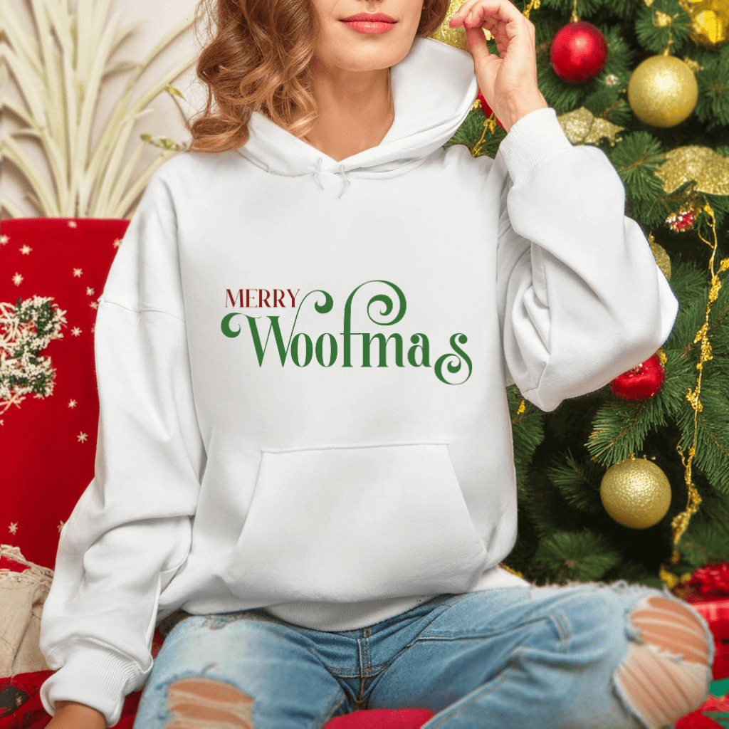 Holiday Dog Vibes Hooded Sweatshirt - Modern Typography Quote Apparel - Shaggy Chic