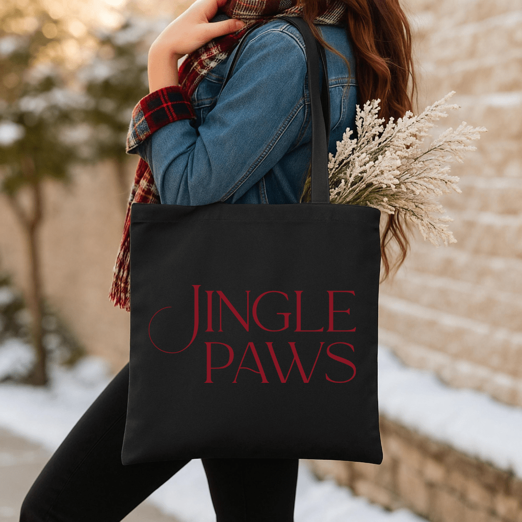 Jingle Paws Canvas Tote Bag — Holiday Pet Lover Gift - Shaggy Chic