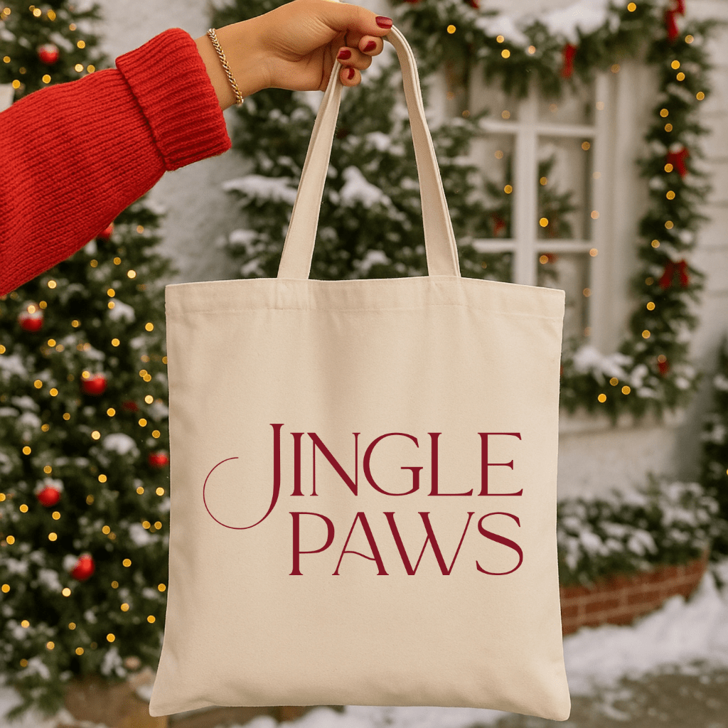 Jingle Paws Canvas Tote Bag — Holiday Pet Lover Gift - Shaggy Chic