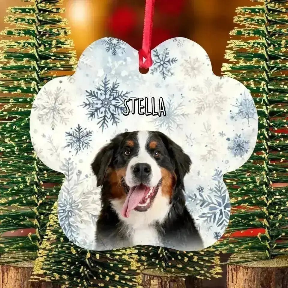 Personalized Dog Photo Christmas Theme Paw Shape Aluminum Ornaments - Shaggy Chic