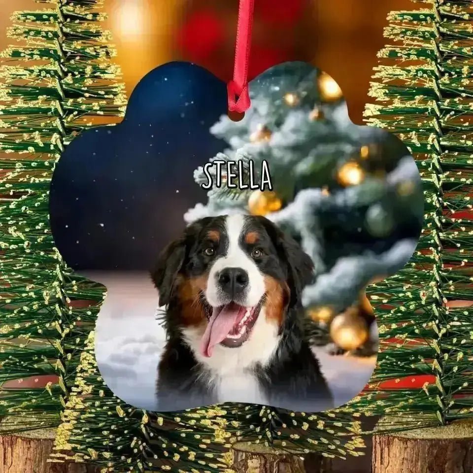Personalized Dog Photo Christmas Theme Paw Shape Aluminum Ornaments - Shaggy Chic
