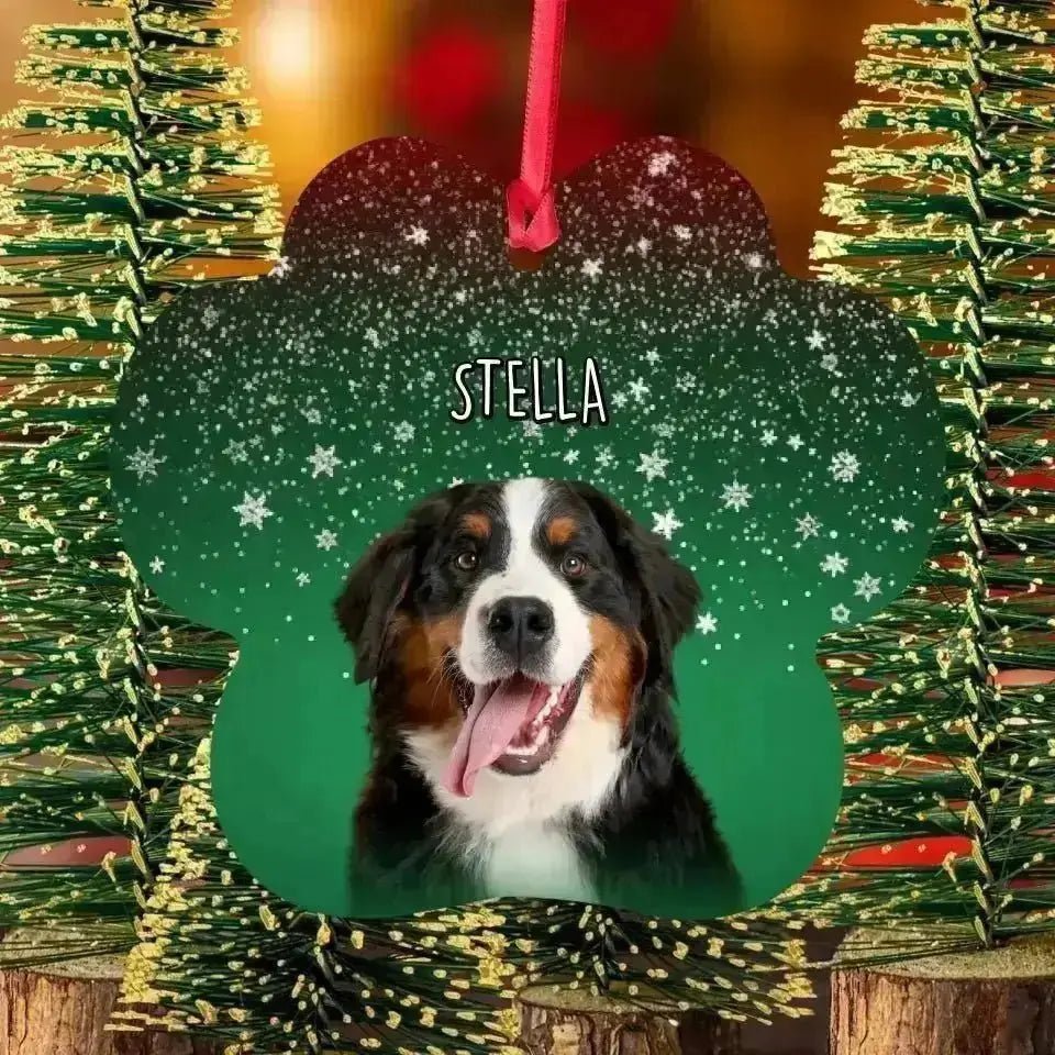 Personalized Dog Photo Christmas Theme Paw Shape Aluminum Ornaments - Shaggy Chic