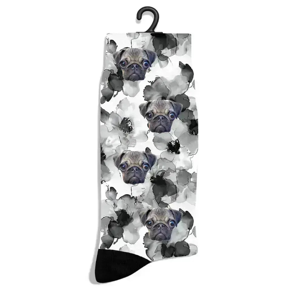 Personalized Flower Ink Pattern Pet Socks - Shaggy Chic