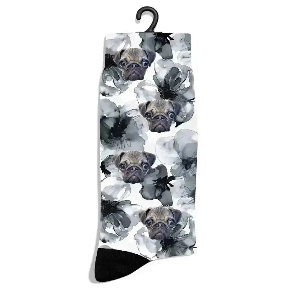 Personalized Flower Ink Pattern Pet Socks - Shaggy Chic