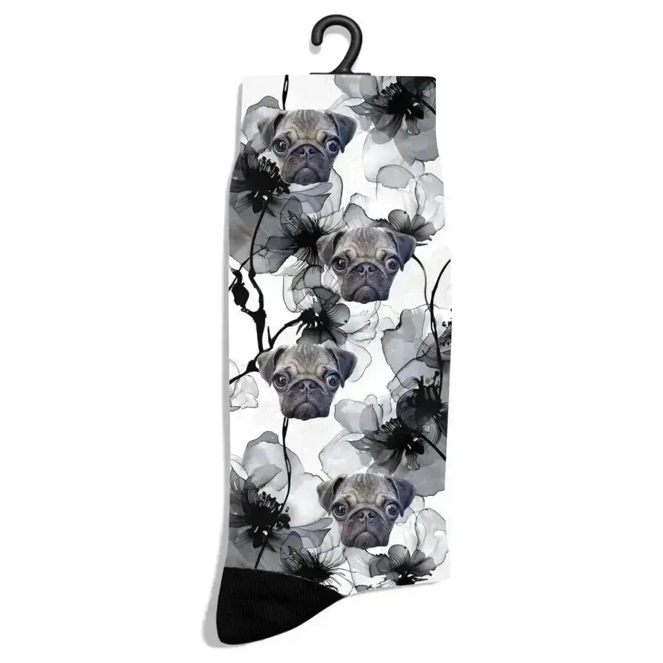 Personalized Flower Ink Pattern Pet Socks - Shaggy Chic