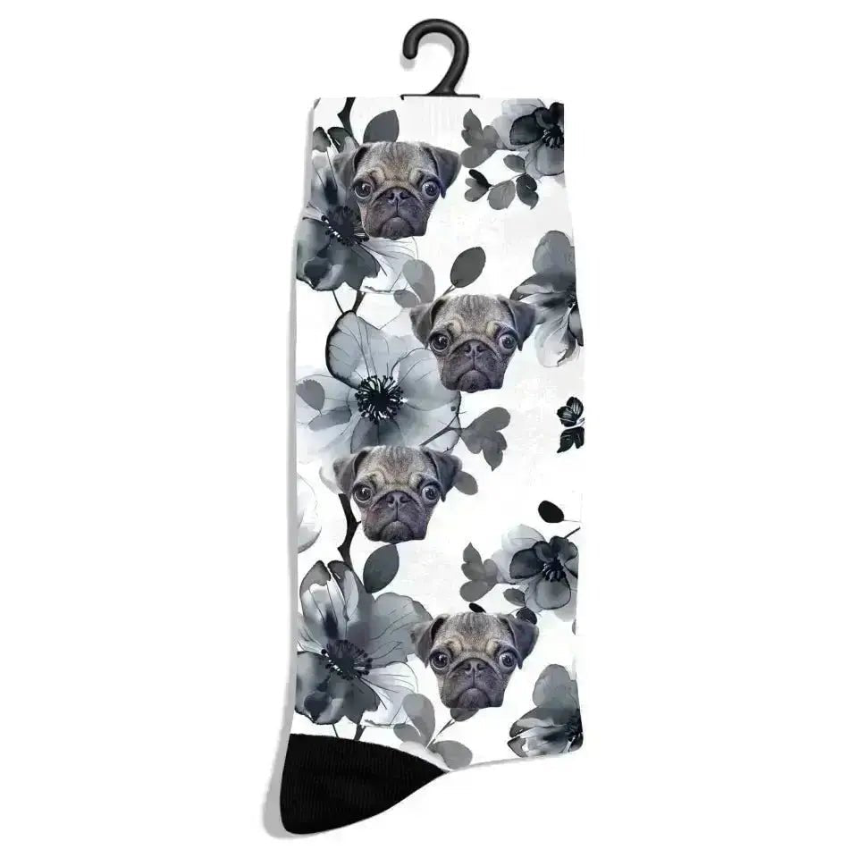 Personalized Flower Ink Pattern Pet Socks - Shaggy Chic