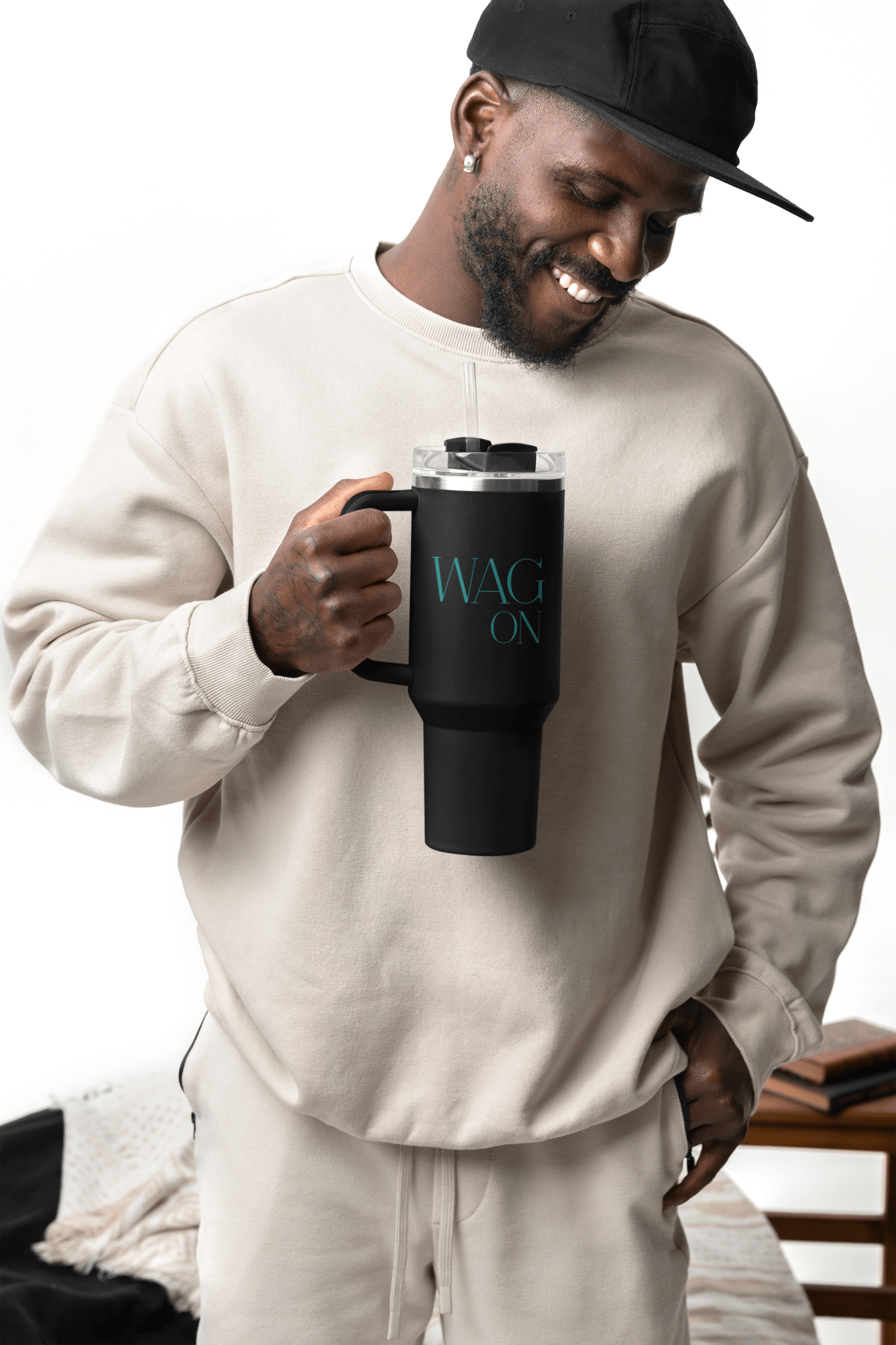Personalized Insulated Travel Mug - 40oz "WAG ON" - Perfect for On - the - Go Coffee Lovers - Shaggy Chic
