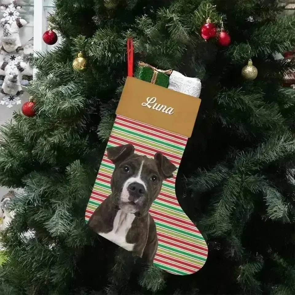 Personalized Pet Photo Christmas Stocking (Linen) - Shaggy Chic