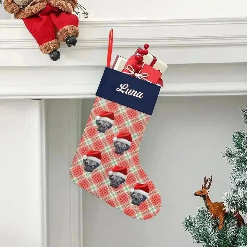 Personalized Pet Photo Christmas Stocking (Linen) - Shaggy Chic