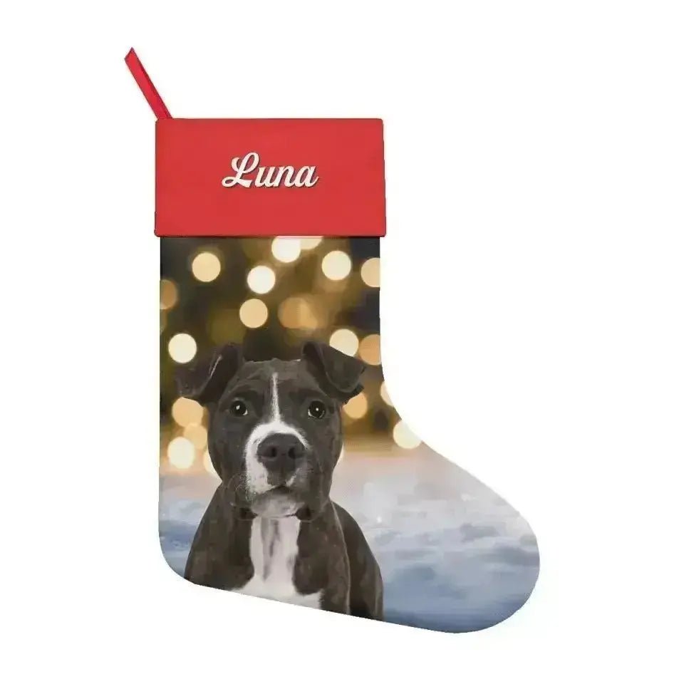 Personalized Pet Photo Christmas Stocking (Linen) - Shaggy Chic