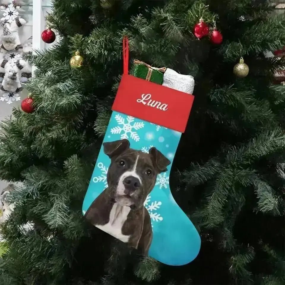 Personalized Pet Photo Christmas Stocking (Linen) - Shaggy Chic